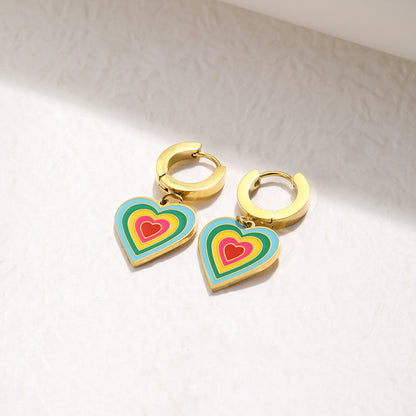 1 Pair Simple Style Heart Shape Enamel Plating Stainless Steel 18k Gold Plated Earrings
