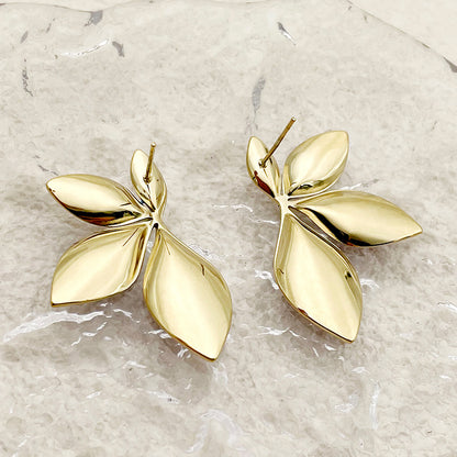 1 Pair Sweet Artistic Leaves Polishing Enamel Plating Stainless Steel Gold Plated Ear Studs