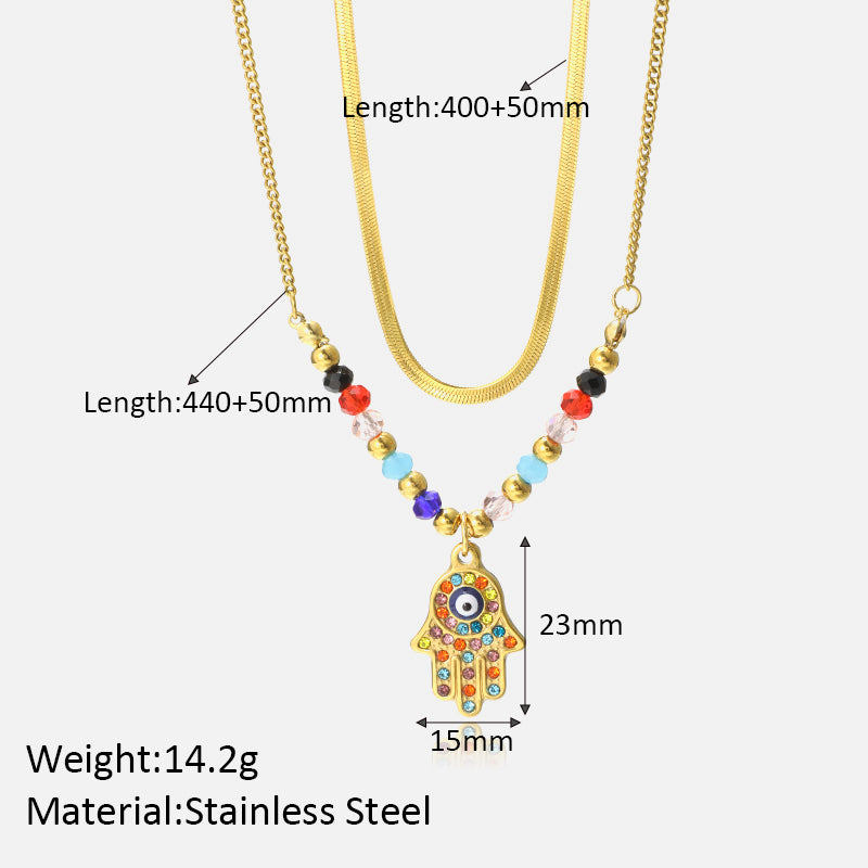 Simple Style Shiny Palm Stainless Steel Plating Inlay Zircon 18k Gold Plated Double Layer Necklaces