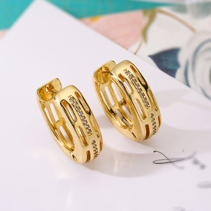 1 Pair Simple Style Commute Round Plating Inlay Copper Zircon 18k Gold Plated Hoop Earrings