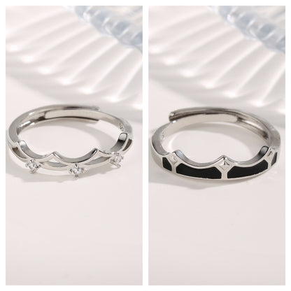 Simple Style Solid Color Alloy Inlay Zircon Couple Rings