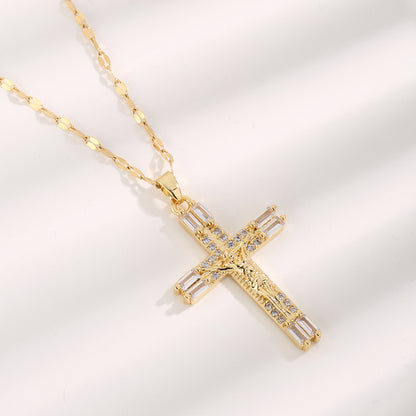 Simple Style Cross Flower Titanium Steel Plating Inlay Zircon Gold Plated Pendant Necklace