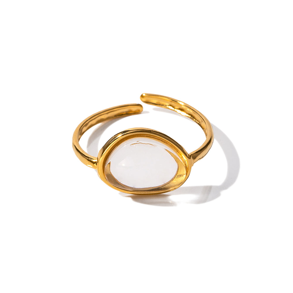 Elegant Lady Geometric Stainless Steel Plating Inlay Resin 18k Gold Plated Open Rings