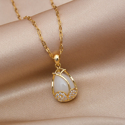 Ig Style Sweet Tulip Copper Inlay Opal Zircon Pendant Necklace