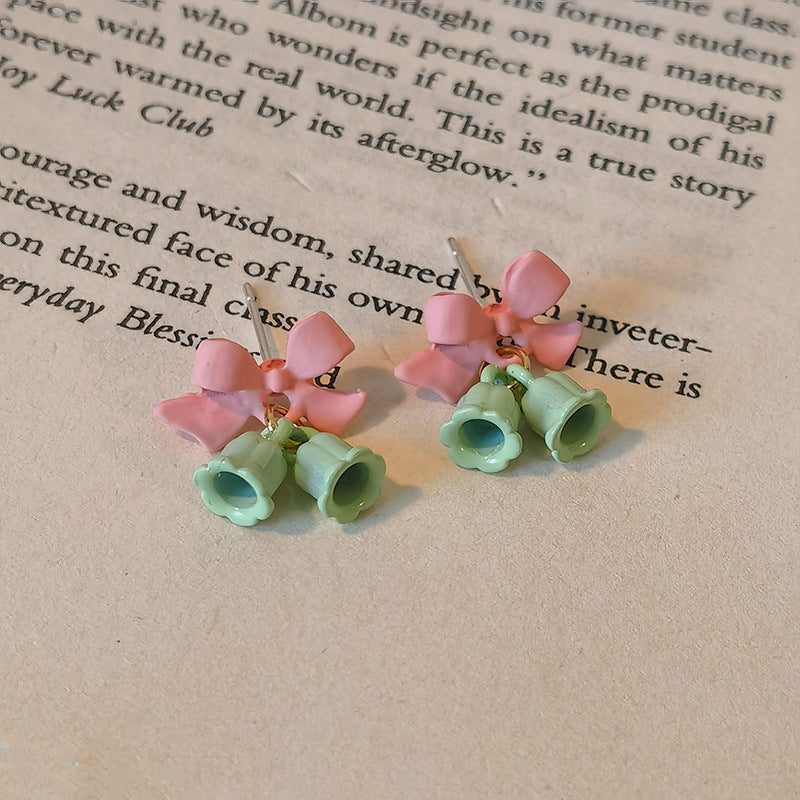 1 Pair Sweet Cat Flower Bow Knot Stoving Varnish Inlay Alloy Artificial Pearls Earrings