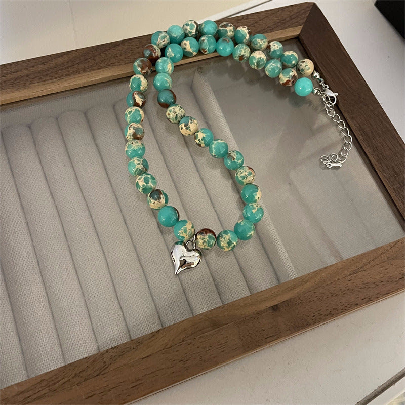 Wholesale Ig Style Casual Heart Shape Natural Stone Copper Beaded Pendant Necklace