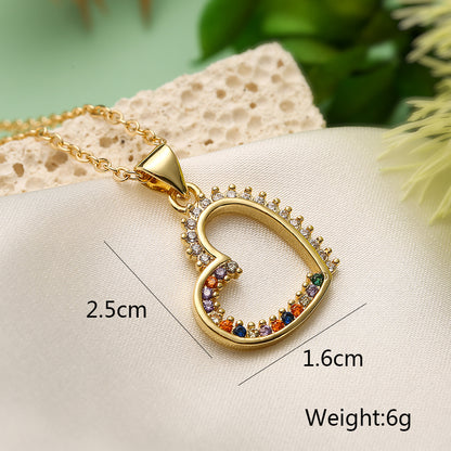 Simple Style Commute Heart Shape Copper 18k Gold Plated Zircon Pendant Necklace In Bulk