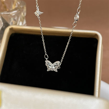 Simple Style Artistic Star Heart Shape Wings Steel Copper Inlay Opal Shell Zircon Pendant Necklace