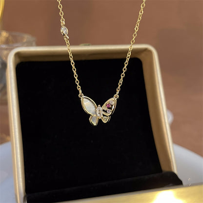 Simple Style Artistic Star Heart Shape Wings Steel Copper Inlay Opal Shell Zircon Pendant Necklace