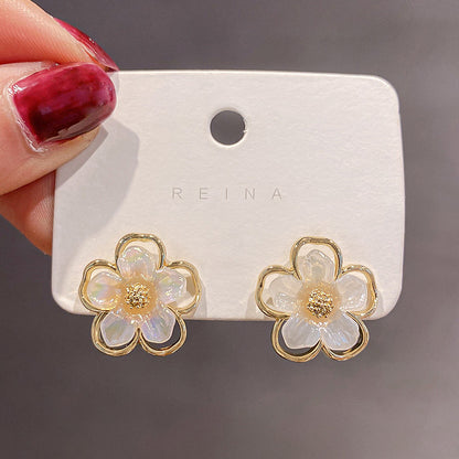 1 Pair Sweet Heart Shape Rose Flower Inlay Imitation Pearl Alloy Rhinestones Earrings