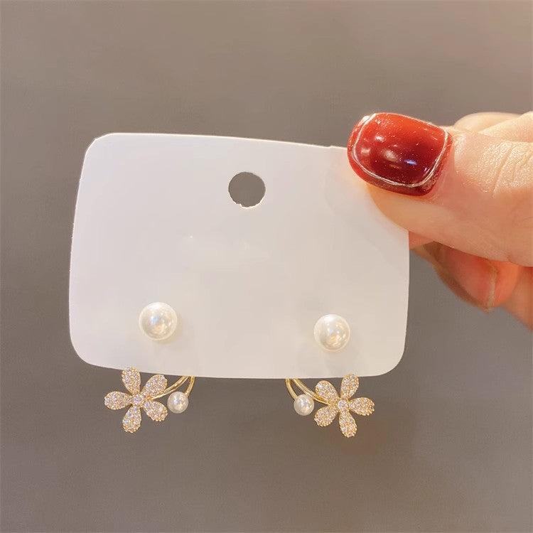 1 Pair Sweet Heart Shape Rose Flower Inlay Imitation Pearl Alloy Rhinestones Earrings