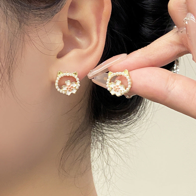 1 Pair Sweet Heart Shape Rose Flower Inlay Imitation Pearl Alloy Rhinestones Earrings