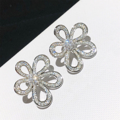 1 Pair Sweet Heart Shape Rose Flower Inlay Imitation Pearl Alloy Rhinestones Earrings