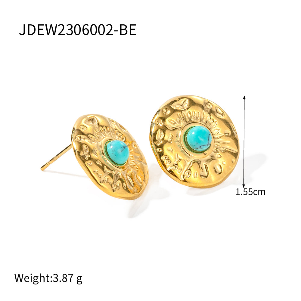 1 Pair Ig Style Solid Color Plating Pleated Stainless Steel Natural Stone 18k Gold Plated Earrings