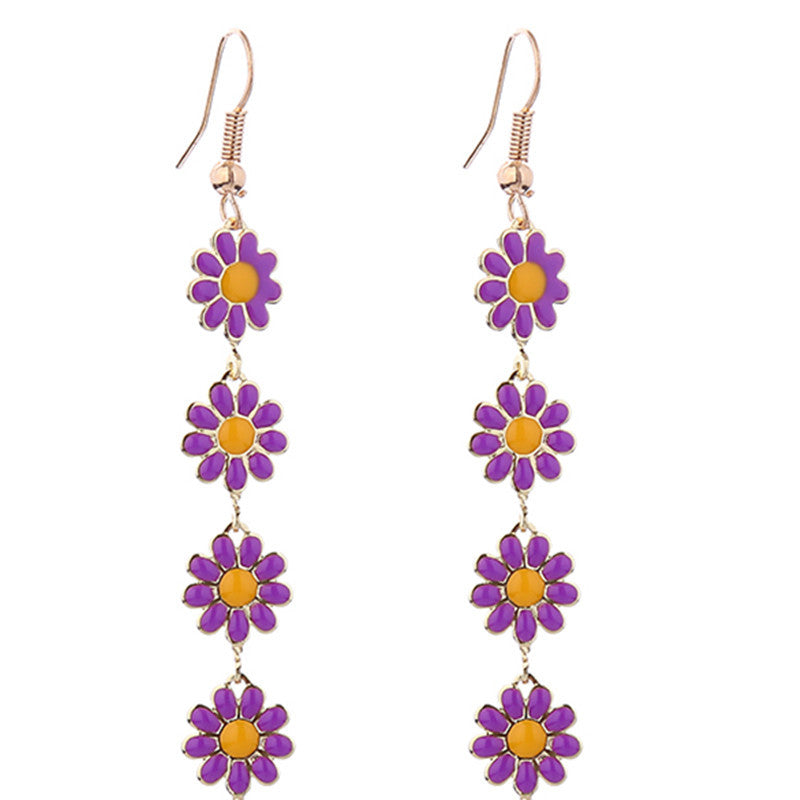 1 Pair Lady Sweet Flower Enamel Alloy Drop Earrings