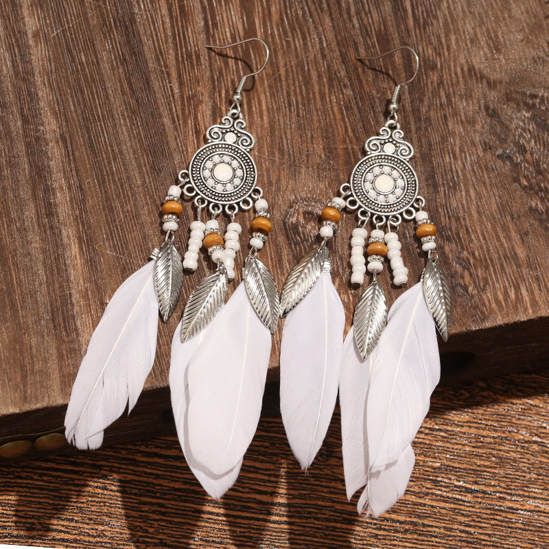 1 Pair Bohemian Leaf Water Droplets Flower Plating Alloy Feather Drop Earrings