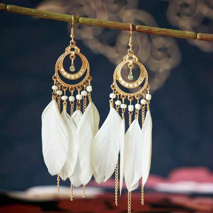 1 Pair Bohemian Leaf Water Droplets Flower Plating Alloy Feather Drop Earrings