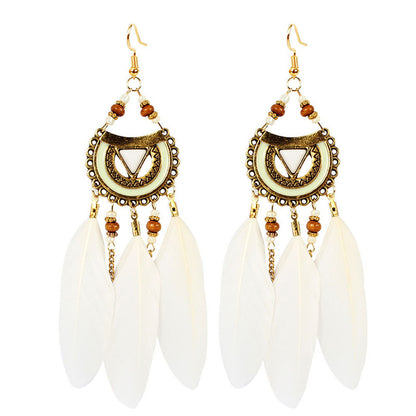 1 Pair Bohemian Leaf Water Droplets Flower Plating Alloy Feather Drop Earrings