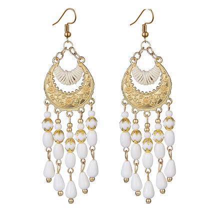 1 Pair Bohemian Leaf Water Droplets Flower Plating Alloy Feather Drop Earrings