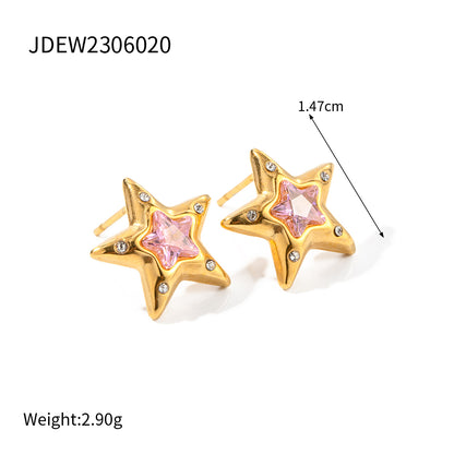 1 Pair Lady Modern Style Pentagram Plating Stainless Steel 18k Gold Plated Ear Studs