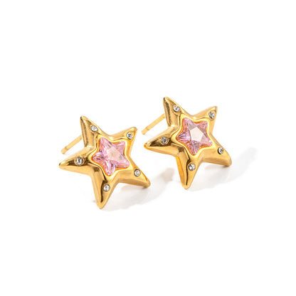 1 Pair Lady Modern Style Pentagram Plating Stainless Steel 18k Gold Plated Ear Studs