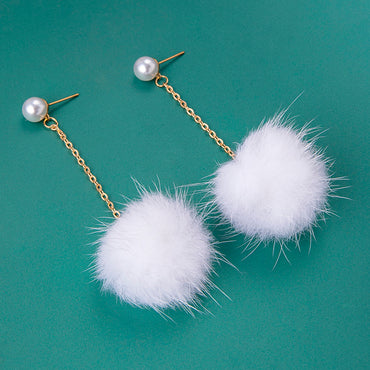 1 Pair Modern Style Hairball Tassel Alloy Drop Earrings