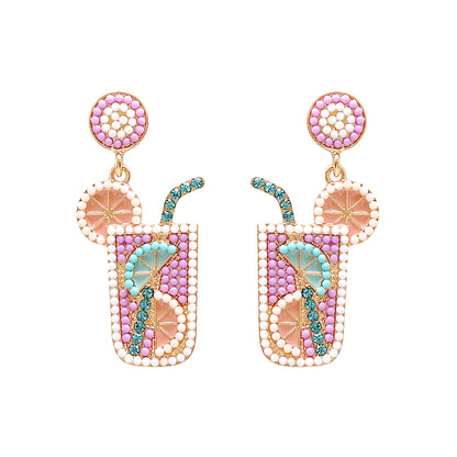 1 Pair Casual Hawaiian Vacation Drink Alloy Seed Bead Drop Earrings