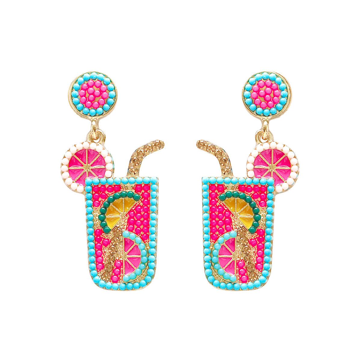 1 Pair Casual Hawaiian Vacation Drink Alloy Seed Bead Drop Earrings