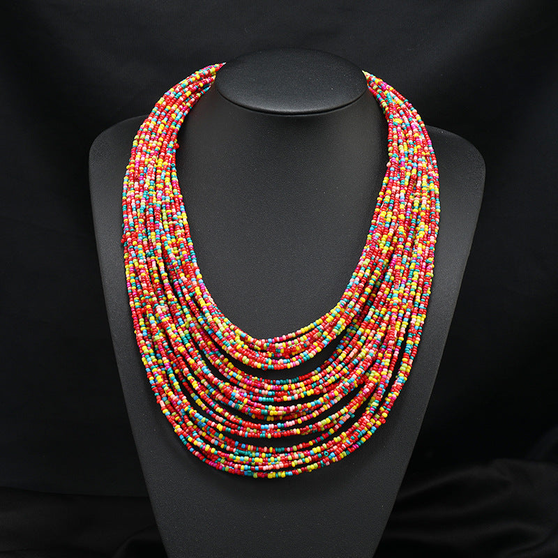 Vintage Style Exaggerated Color Block Seed Bead Wholesale Layered Necklaces