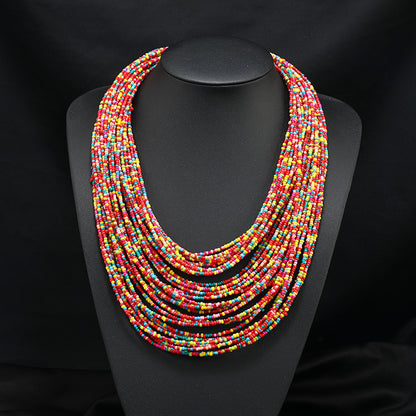 Vintage Style Exaggerated Color Block Seed Bead Wholesale Layered Necklaces