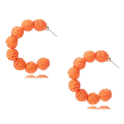 1 Pair Retro C Shape Handmade Raffia Earrings