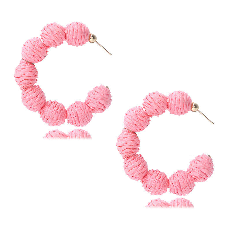 1 Pair Retro C Shape Handmade Raffia Earrings