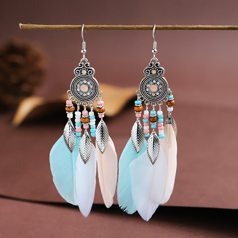 1 Pair Bohemian Flower Tassel Plating Metal Drop Earrings