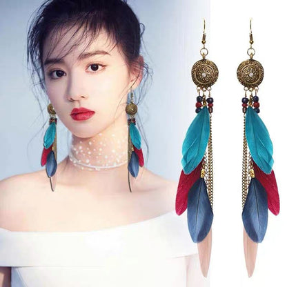 1 Pair Bohemian Flower Tassel Plating Metal Drop Earrings