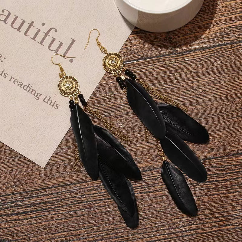 1 Pair Bohemian Flower Tassel Plating Metal Drop Earrings