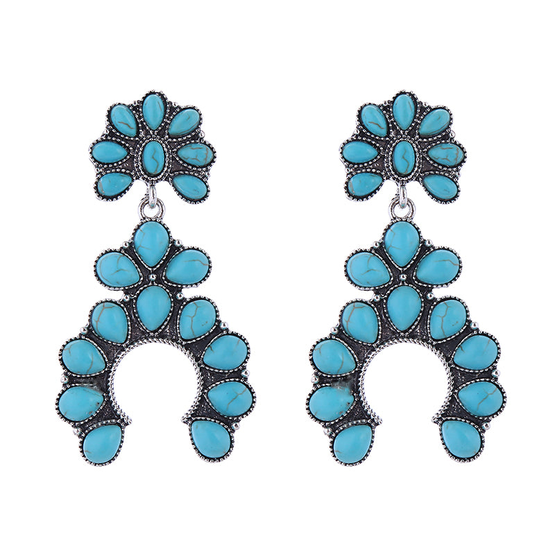 1 Pair Vintage Style Simple Style Classic Style Irregular Plating Inlay Alloy Turquoise Silver Plated Drop Earrings