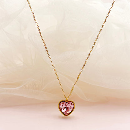 Vintage Style Luxurious Heart Shape Stainless Steel Plating Inlay Zircon Gold Plated Pendant Necklace