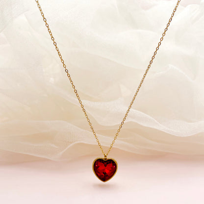 Vintage Style Luxurious Heart Shape Stainless Steel Plating Inlay Zircon Gold Plated Pendant Necklace