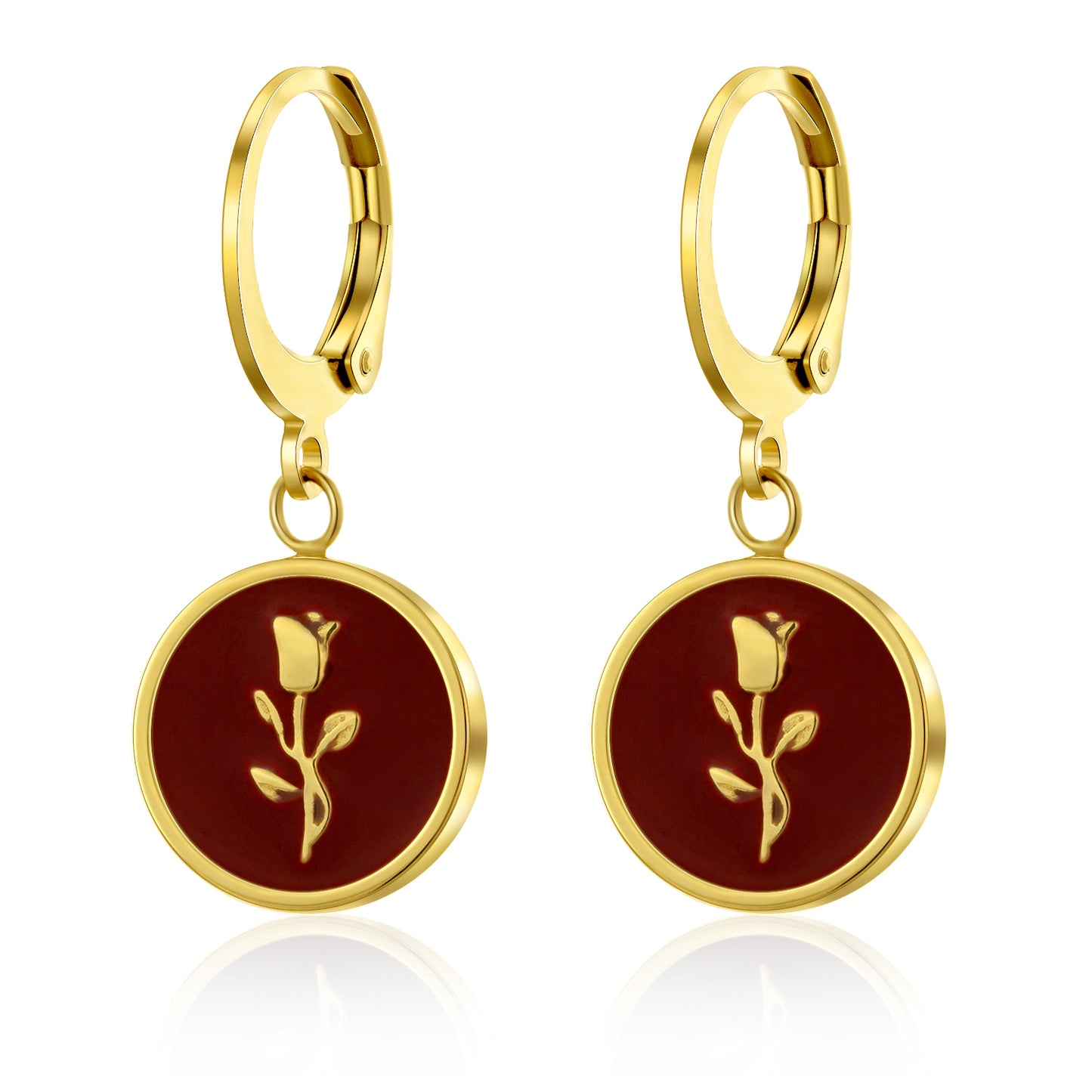 1 Pair Simple Style Flower Epoxy Plating Stainless Steel Titanium Steel Gold Plated Earrings