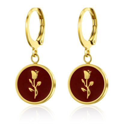 1 Pair Simple Style Flower Epoxy Plating Stainless Steel Titanium Steel Gold Plated Earrings