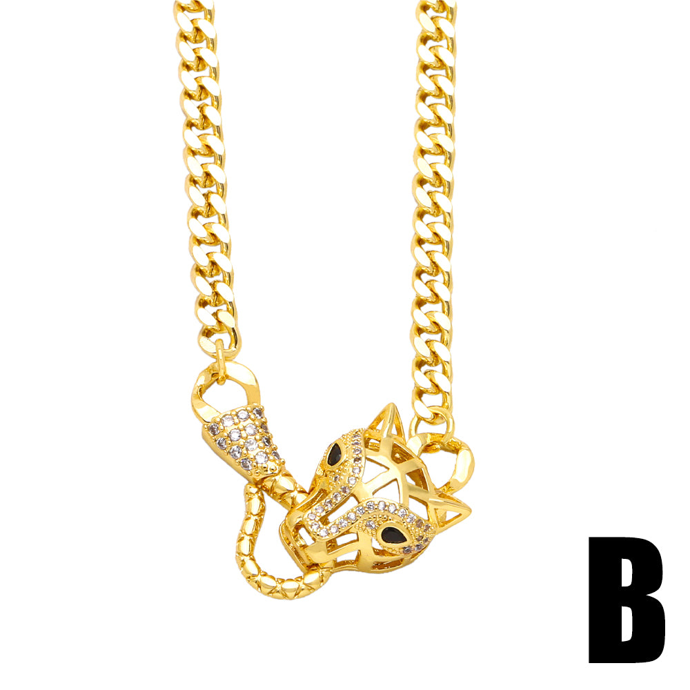 Hip-hop Animal Copper Plating Inlay Zircon 18k Gold Plated Necklace