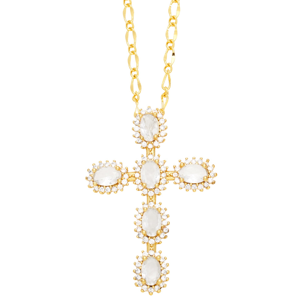 Ig Style Cross Copper Plating Inlay Zircon 18k Gold Plated Pendant Necklace