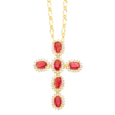 Ig Style Cross Copper Plating Inlay Zircon 18k Gold Plated Pendant Necklace