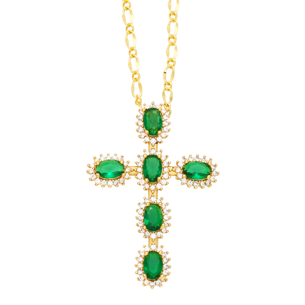 Ig Style Cross Copper Plating Inlay Zircon 18k Gold Plated Pendant Necklace