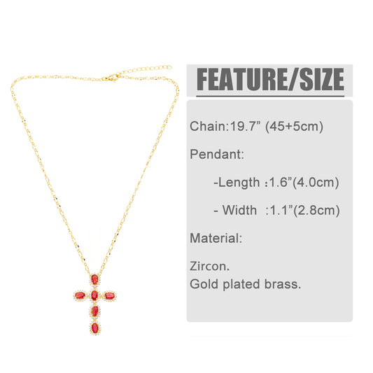 Ig Style Cross Copper Plating Inlay Zircon 18k Gold Plated Pendant Necklace