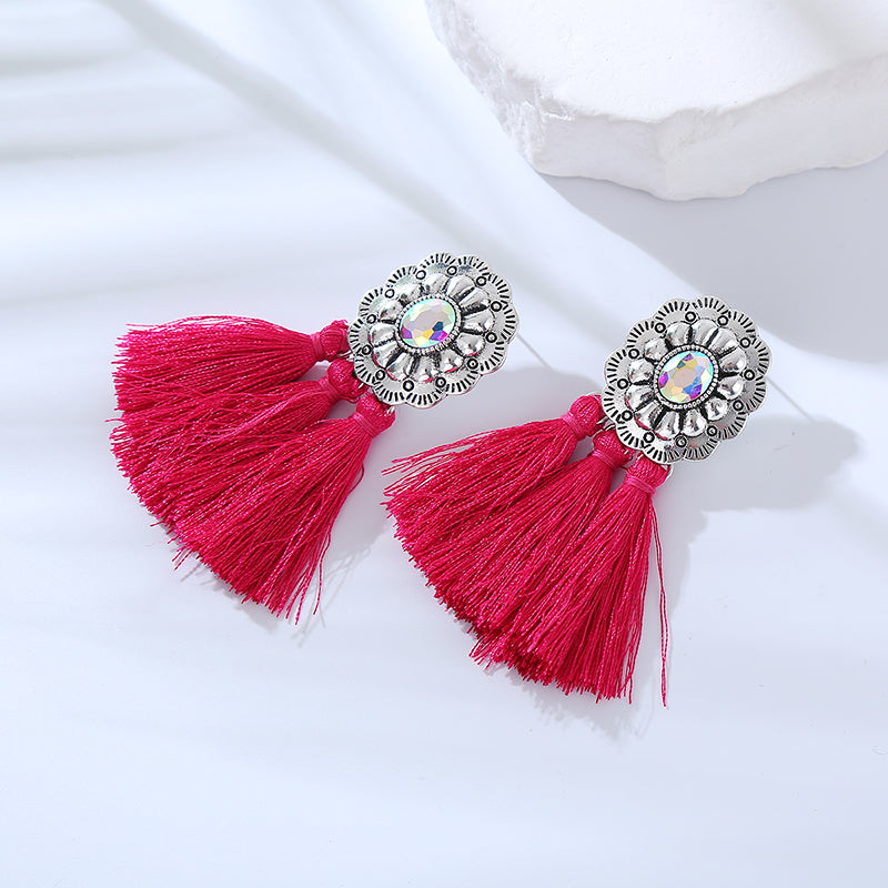 1 Pair Vintage Style Baroque Style Modern Style Tassel Plating Inlay Alloy Turquoise Silver Plated Drop Earrings