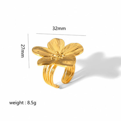 Retro Flower Stainless Steel Plating 18k Gold Plated Rings Earrings