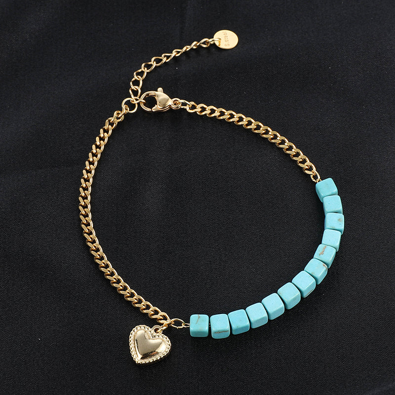 Retro Ethnic Style Star Tree Heart Shape Stainless Steel Beaded Plating Inlay Turquoise Zircon 18k Gold Plated Bracelets