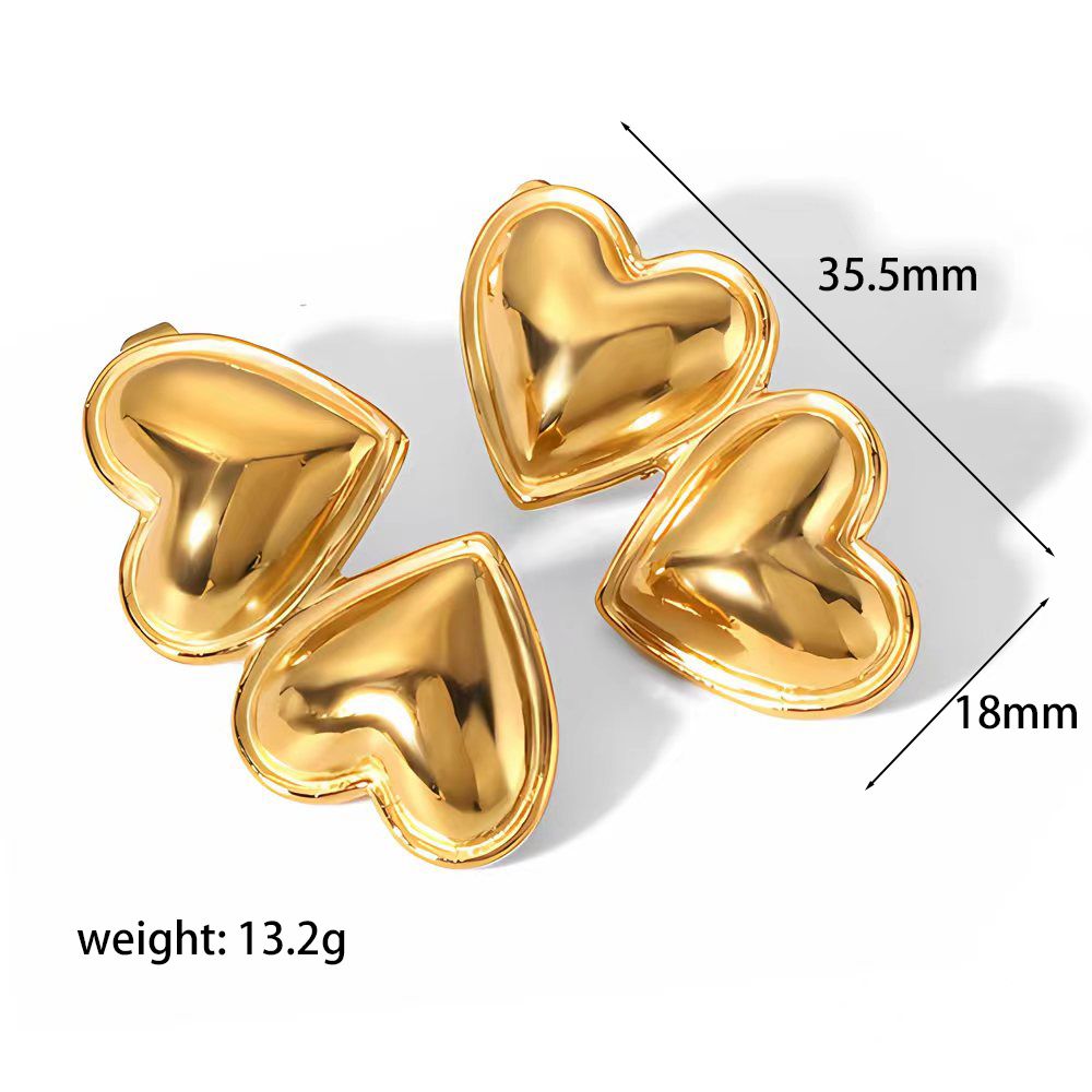 1 Pair Classic Style Heart Shape Polishing Plating Stainless Steel 18k Gold Plated Drop Earrings Ear Studs