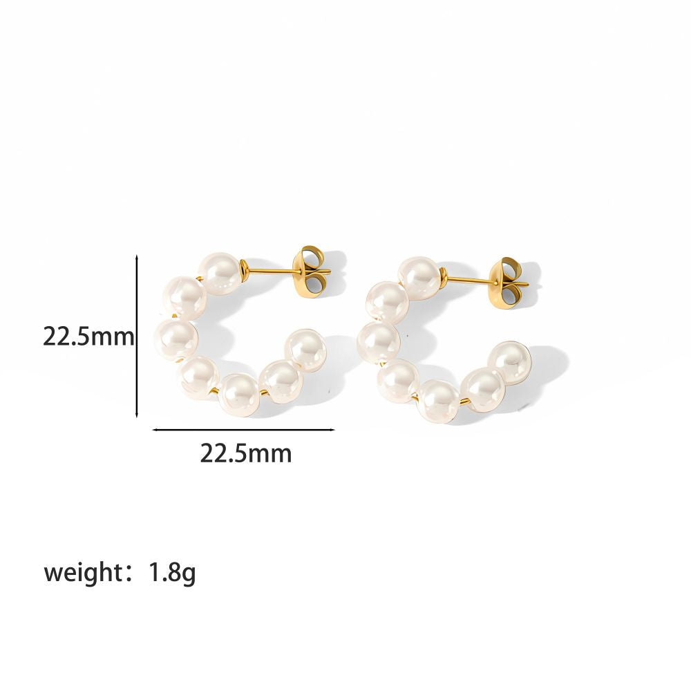 1 Pair Lady C Shape Beaded Inlay Stainless Steel Artificial Pearls 18k Gold Plated Earrings